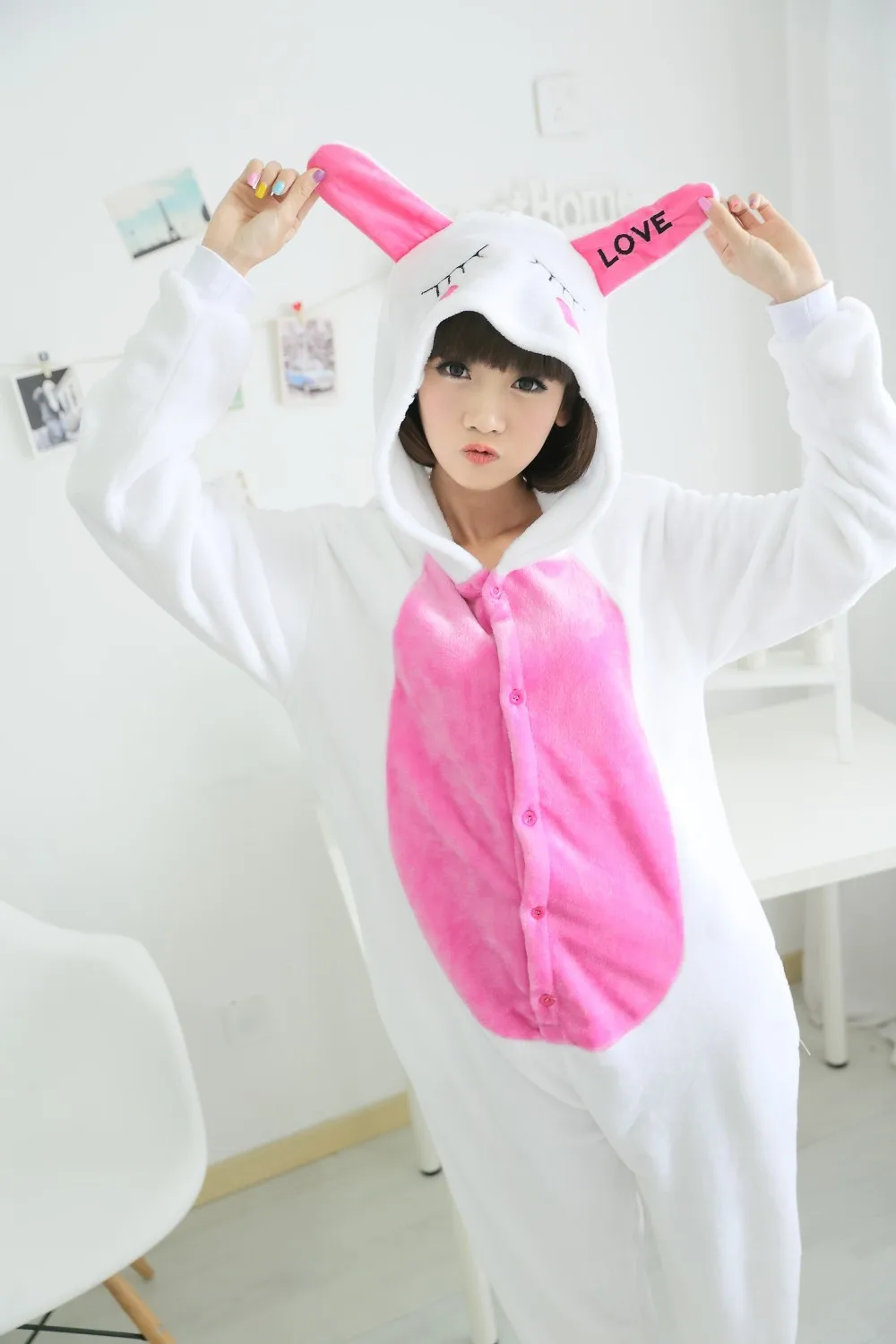 Flannel Anime Pajama Rabbit Cosplay Warm Hood Loungewear Adult Homewear