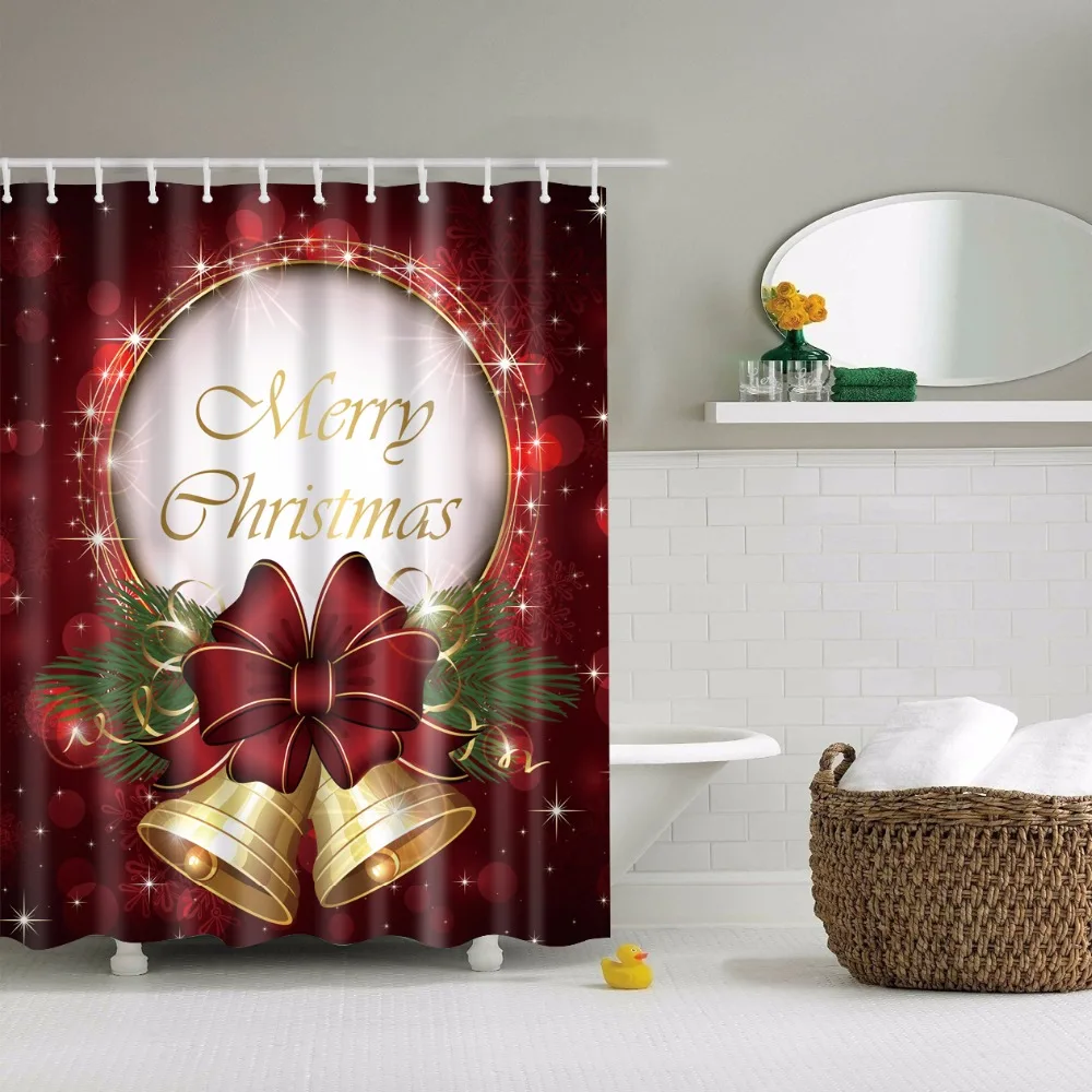 С Рождеством, год, красная занавеска для ванной, s Frabic, водонепроницаемая, полиэстер, занавеска для ванной, с крючками, 180x180 см