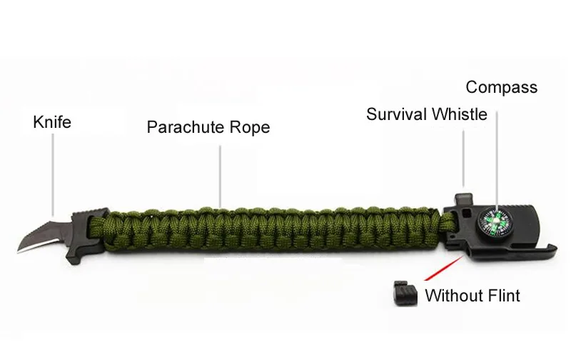 Военный аварийный плетеный браслет для выживания для мужчин и женщин Паракорд для отдыха на природе спасательная Веревка Браслеты компас свисток нож 4 в 1