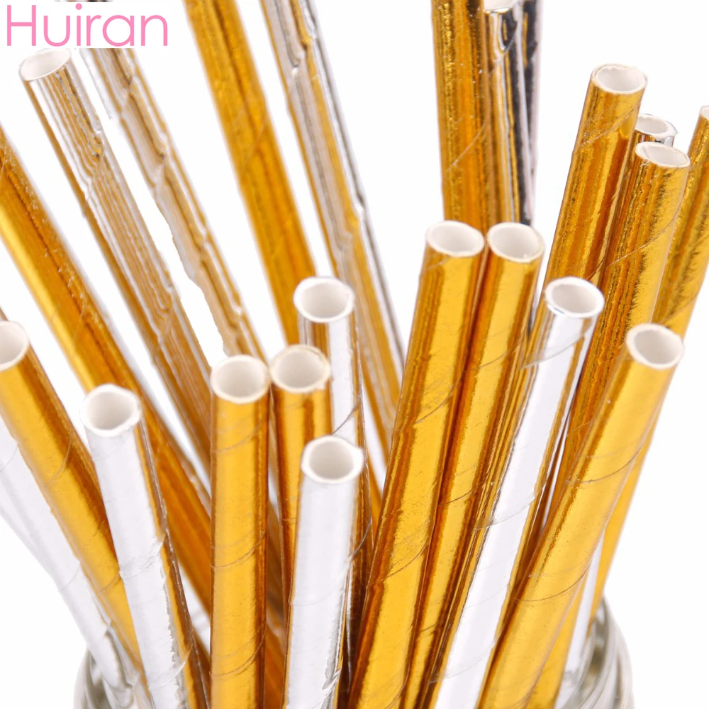 

HUIRAN 25pcs Gold Paper Drinking Straws Disposable Straw Wedding Party Favors Happy Birthday Party Decor Party Supplies