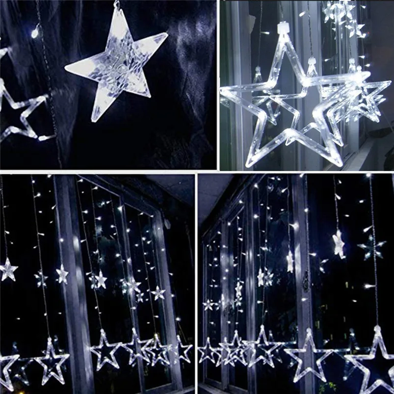 LED Stars Hanging Curtain Lights String 5 Big 4 Small Home Party Home Garden Light Decor EU plug Lamparas 40JUN2812