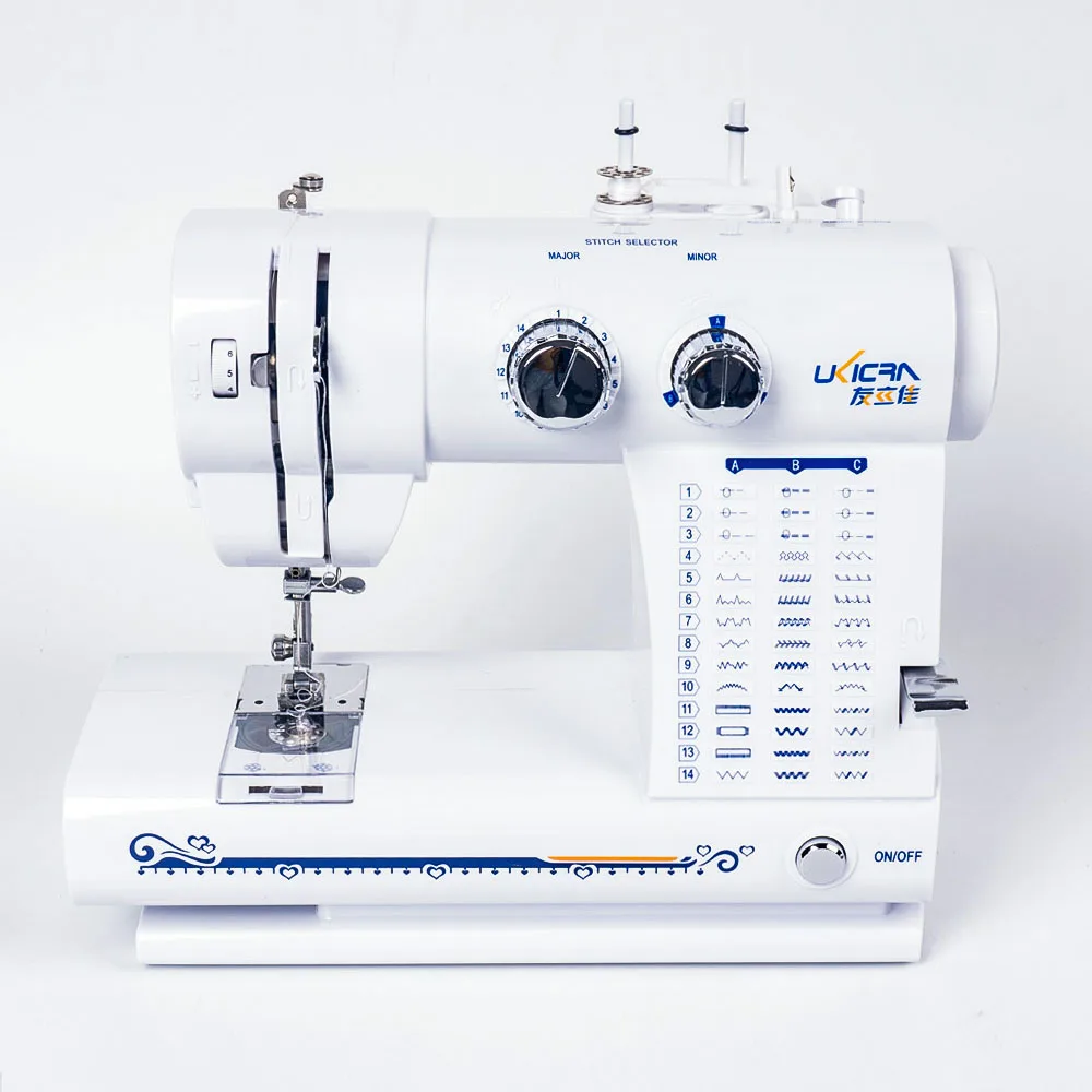 Tanie Mini Electric 18W prędkość 250 300 obr Min elektryczna maszyna do szycia 42 rodzaje szycia pas lampka przenośna typu