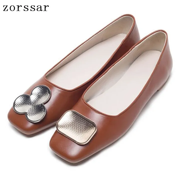 

Zorssar Women Ballet Flats Casual Shoes Moccasins Genuine Leather Square Toe Ladies Flat shoes Women Flats Shoes Big Size 33-43