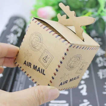 

200pcs Plane Candy Boxes Airplane Aircraft Style Kraft Paper Wedding Favors Candy Boxes Return Present Birthday Gifts Box
