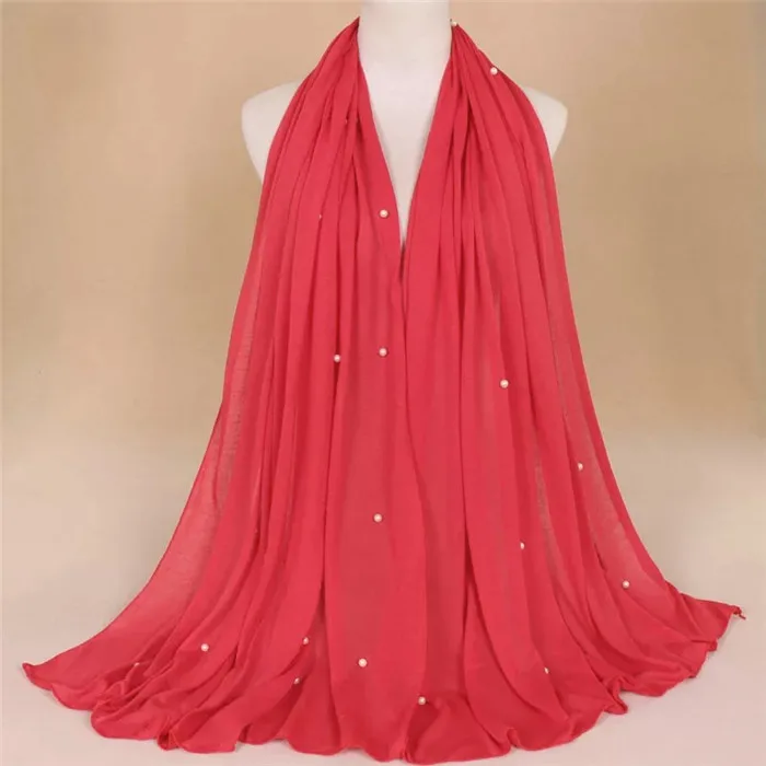 Yiwu однотонный шарф, женский, хиджаб трикотажная шаль с жемчугом - Цвет: color 7