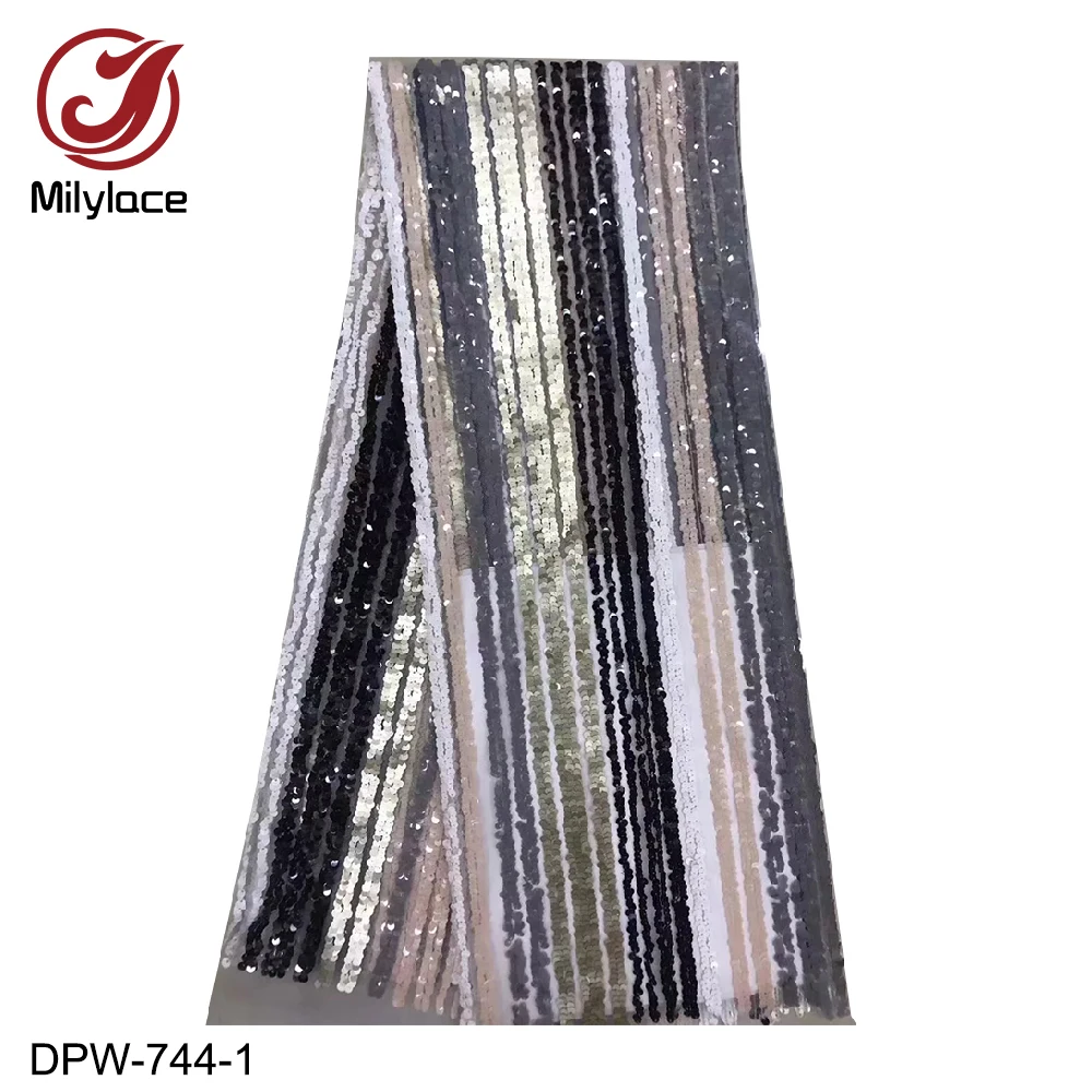 

High Quality Colorful Stripe Sequins Lace Fabric 5Yards African Lace Fabrics French Net Lace Fabric for Wedding Dresses DPW-744