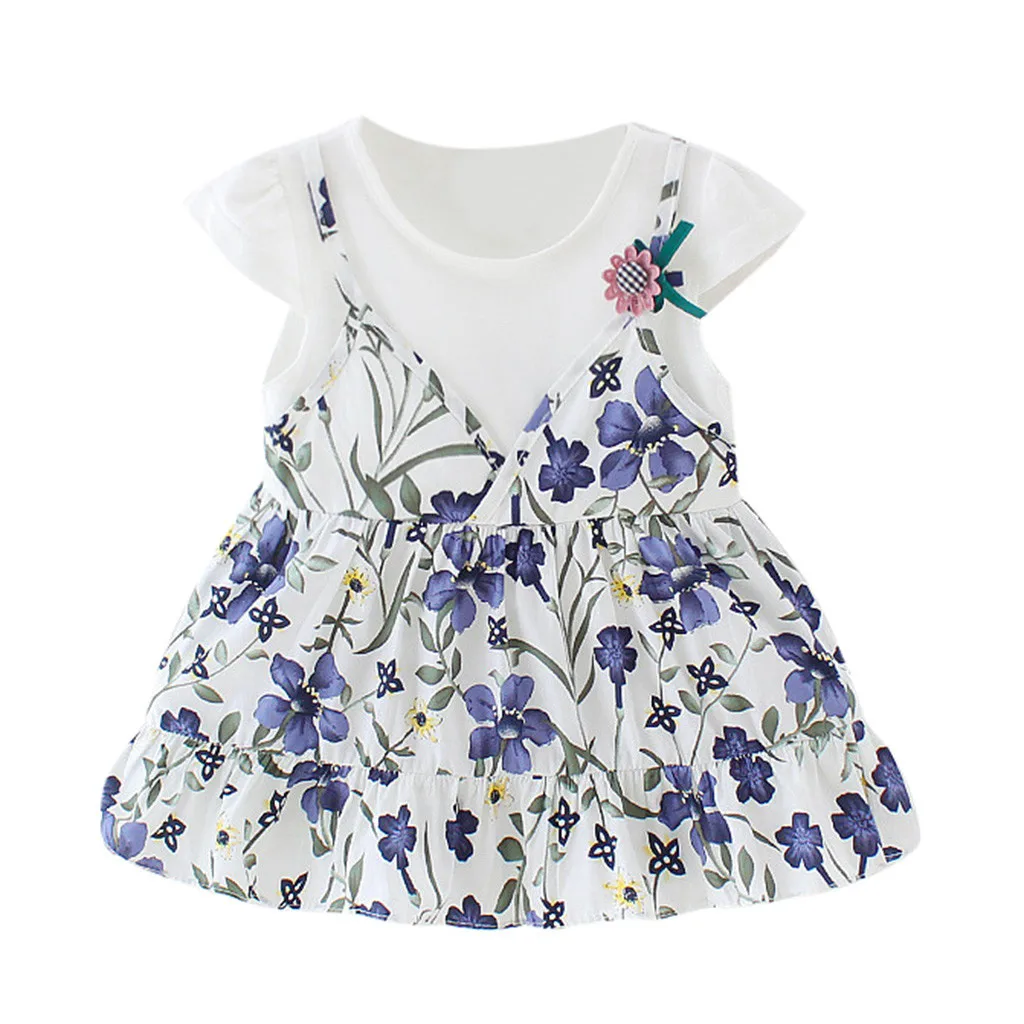 

Huang Neeky W#4 2019 NEW Fashion Casual Infant Kid Baby Girl Short Sleeve Floral Flower Printed Princess Patchwork Dress Clothes