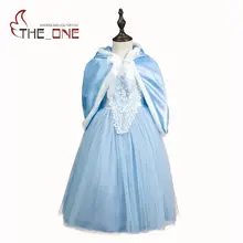 Filles Cendrillon Cosplay Costume Enfants Bleu Fleur Dentelle Princesse Partie Robes Enfants Fille Elsa De Noël Manteau Cape robe de Bal