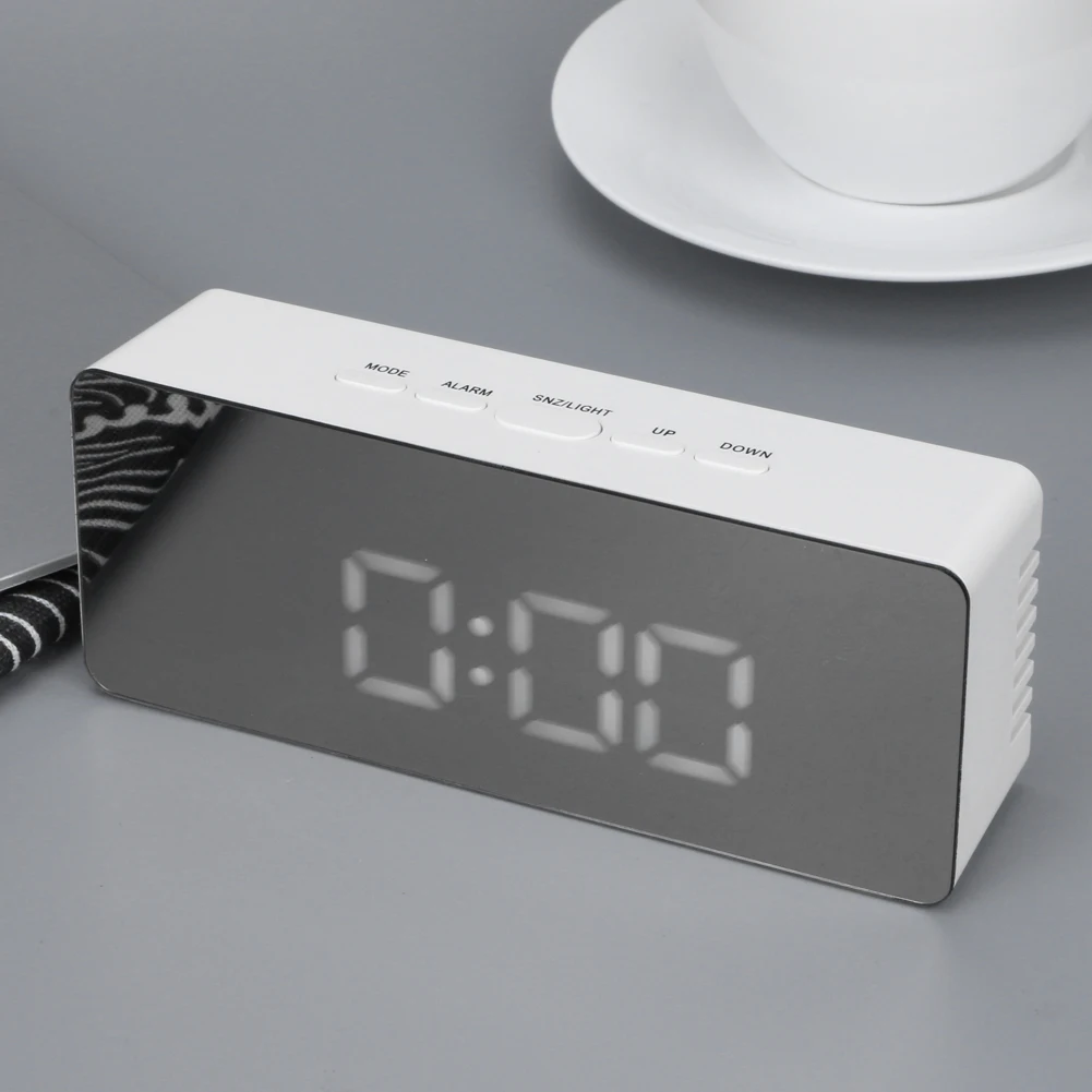 LED Mirror Alarm Clock Digital Clock Snooze Display Time