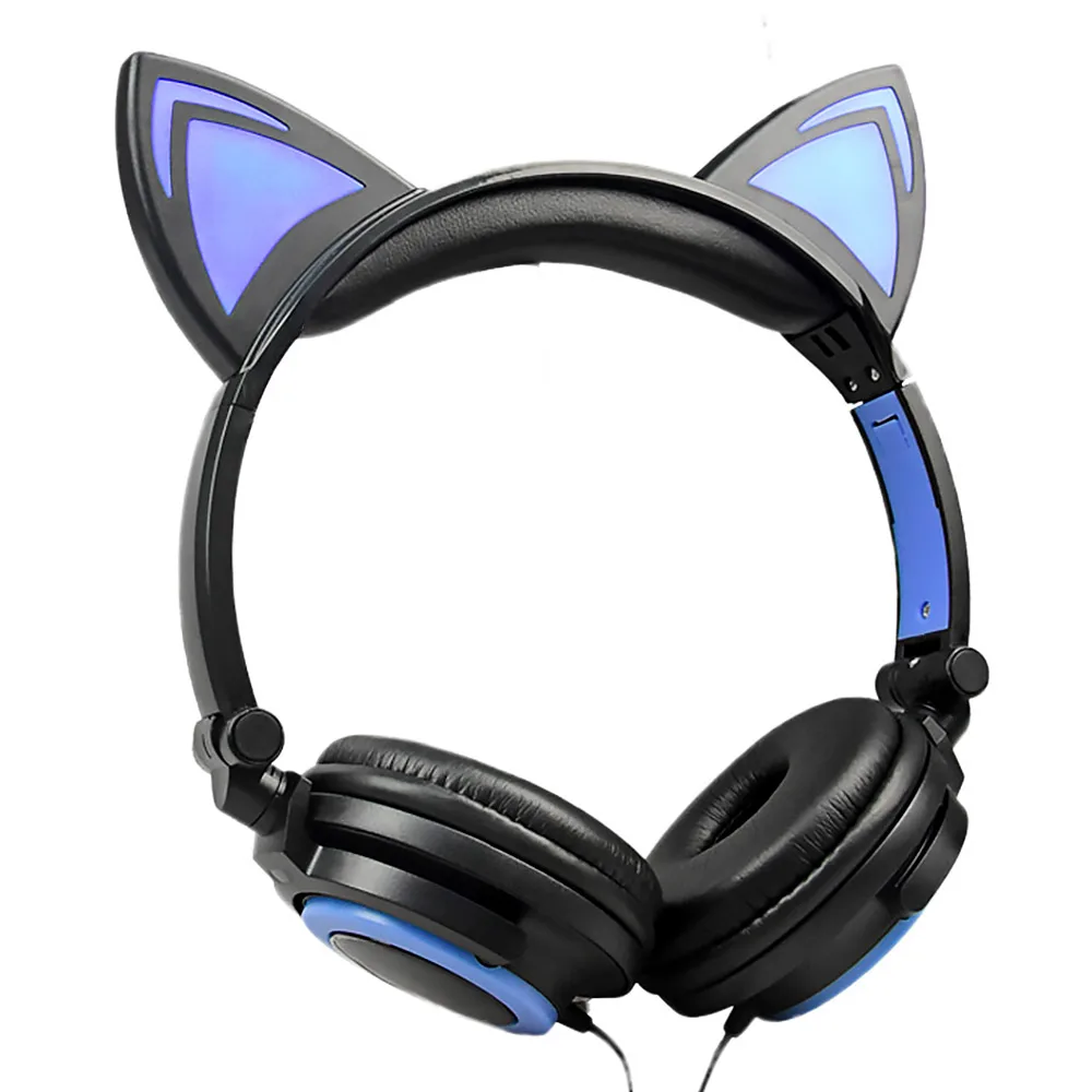 Продажа AIYIMA складные мигающие наушники с кошачьими ушками, игровая гарнитура со светодиодный светильник для мобильного телефона, ПК, детей, девочек