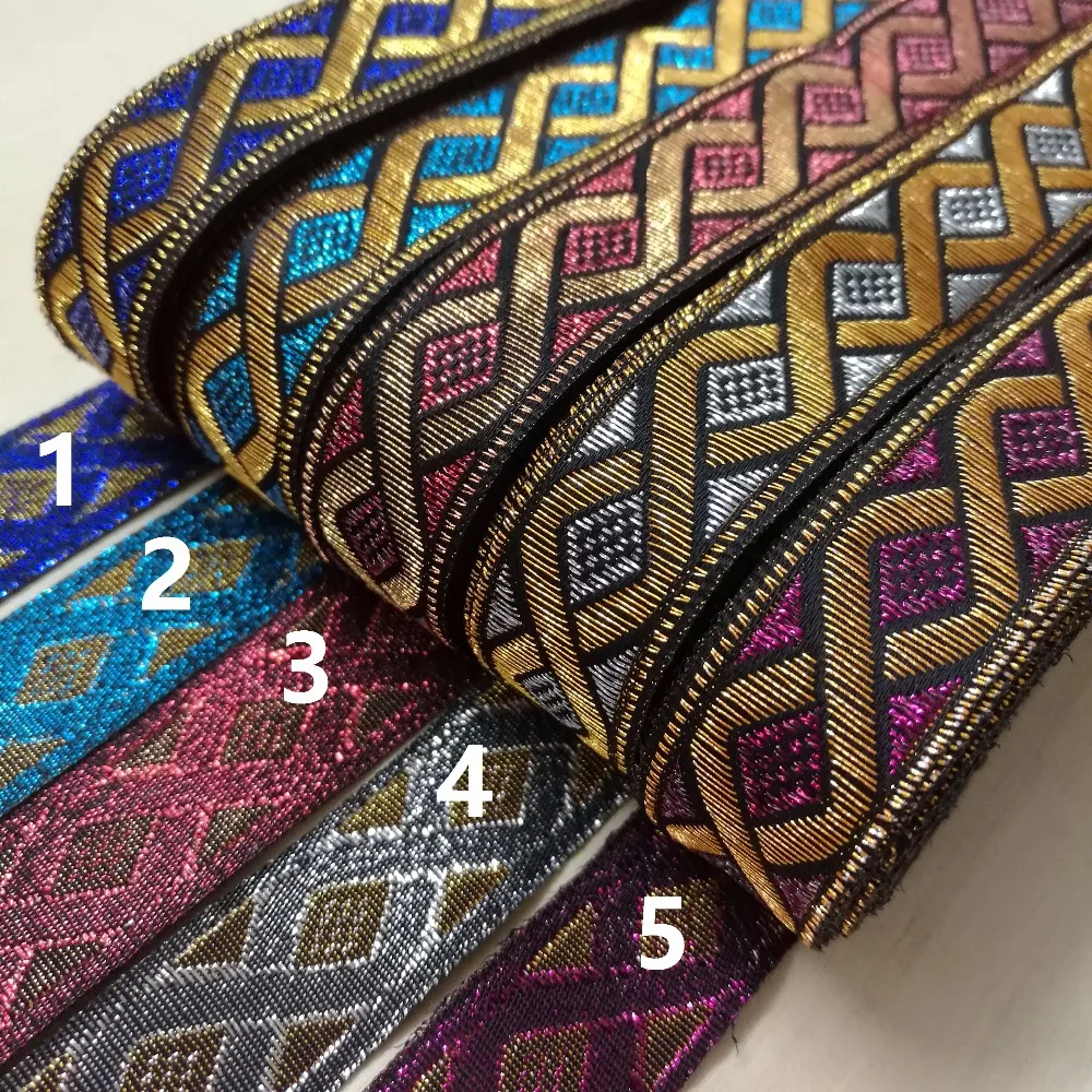 

2cm 20mm 7/8 Filigree Blue Turquoise Red Silver Pink Rhombus Braided Garment Costume Dog Collar National Jacquard Webbing Ribbon