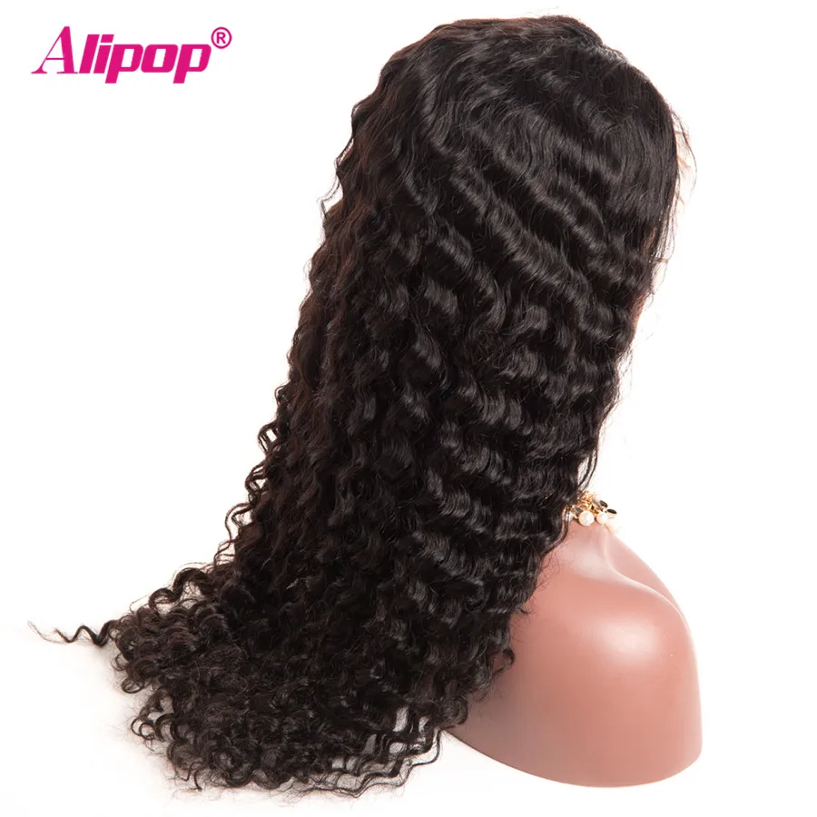 Плотность 250% полный перуанской глубокая волна парик Синтетические волосы на кружеве человеческих волос парики ALIPOP человеческие волосы