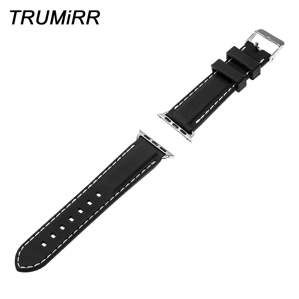 

22mm Silicone Rubber Band for 38mm iWatch Apple Watch Sport Edition Replacement Bracelet Strap with Connector Adapter Black Red