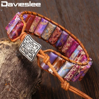 

Davieslee Womens Beaded Bracelet Boho Semi Precious Natural Stone Leather Wrap Bracelet For Women Jewelry Unique Gifts LDSB01