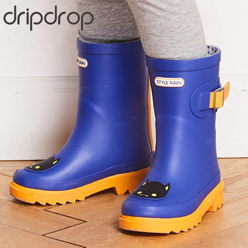 

DRIPDROP Natural Rubber Rain Boots for Kids Girls Boys Waterproof Boots Adjustable Buckle Different Colors