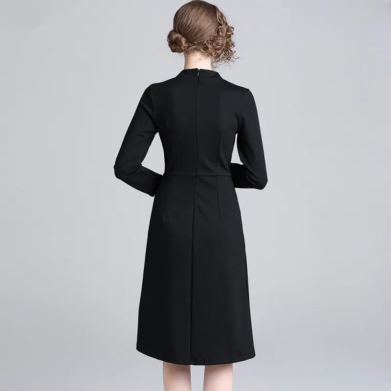 SunnyYeah Вышивка Черный Карандаш Bodycon платье Для женщин миди элегантное 2019 весна
