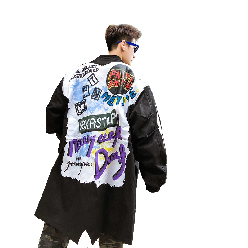 Letter Graffiti Jacket 2018 Autumn Mens Jackets Loose Long Sleeve Homme