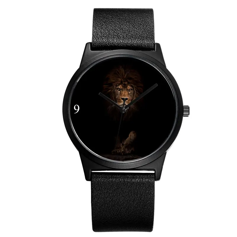 

B-9037 BAOSAILI Minimalist Face Cool Lion Design Watch Men 9 Arabic Numbers Clock Genuine Leather Quartz Watch Relogio Masculino
