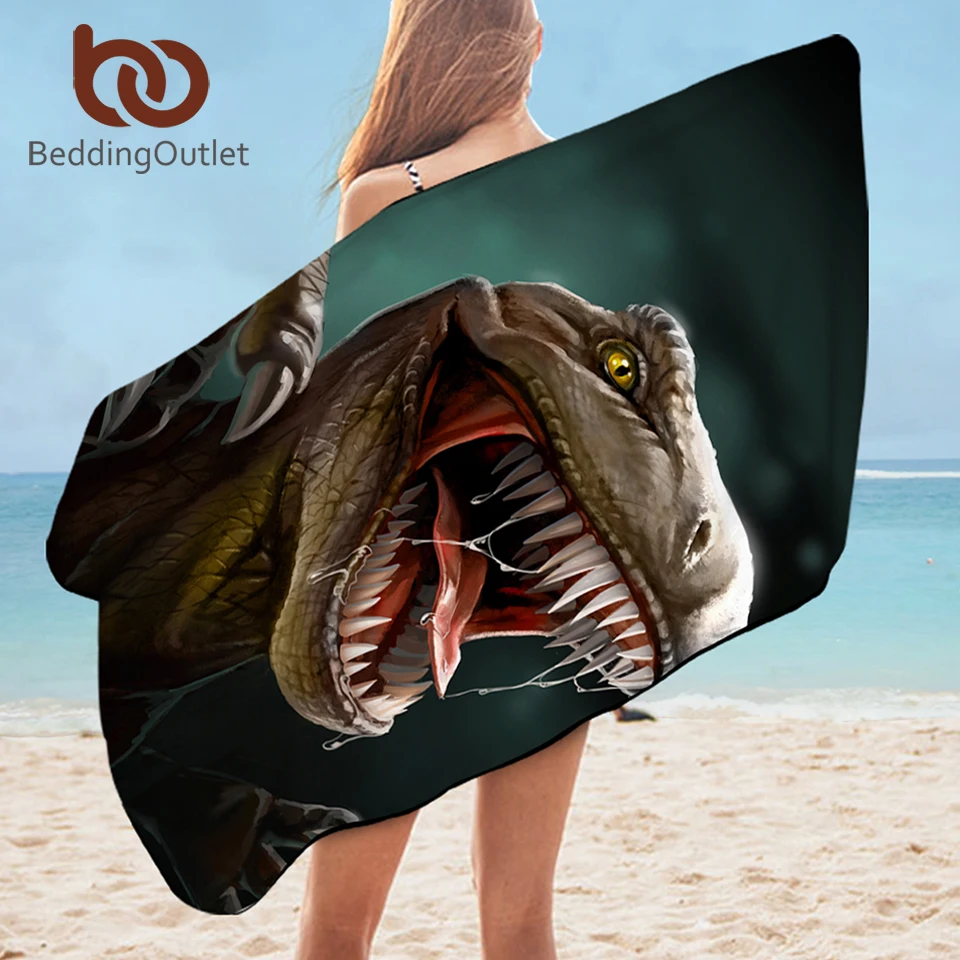 

BeddingOutlet Dinosaur Bathroom Towel Jurassic Shower Towel for Boys 3D Animal Printed Yoga Mat Tyrannosaurus toalla 75cmx150cm