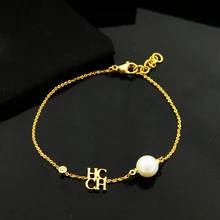 OL стиль, модный очаровательный браслет с цепью, браслеты высокого качества, изящные буквы CH, жемчужный браслет для женщин