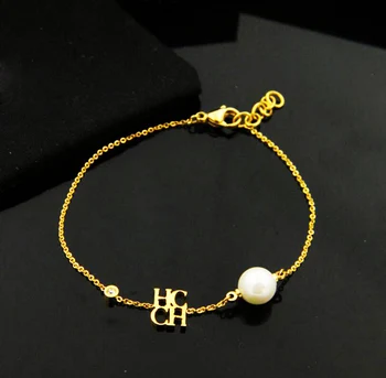 

OL Style Fashion Charm Chains Bangle Bracelets High-Grade Fine CH Letters Pearl Bracelet for Women