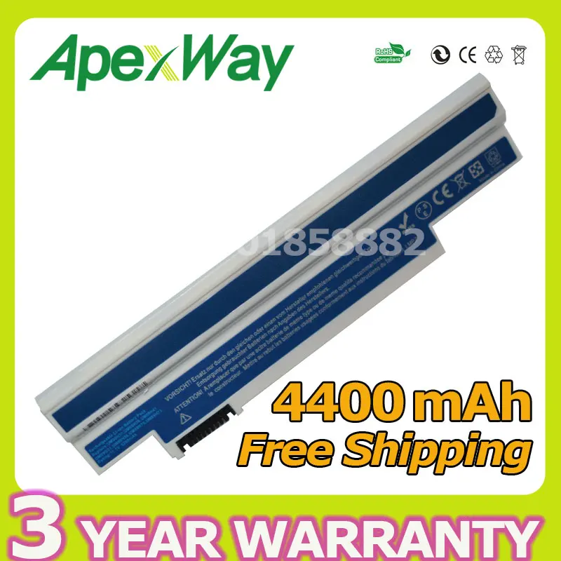 

Apexway 4400mAh 6 cell White Laptop Battery For Acer Aspire one 532h all Series UM09H31 UM09H36 UM09H41 UM09G31 UM09H56 UM09H70