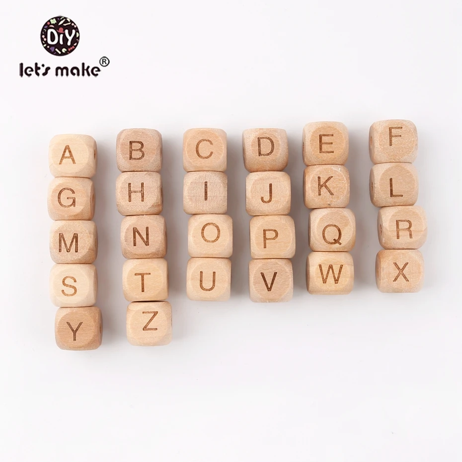 

Let's Make 100pcs Baby Teething Square Cube Wood Beads Letter Beads For DIY Crafts Necklaces Teething Jewelry Crafts Chew Beads