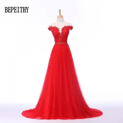 BEPEITHY элегантные капли красное, с коротким рукавом длинное вечернее платье Цветы Тюлевое Платье De Soiree женские вечерние платье, вечерний