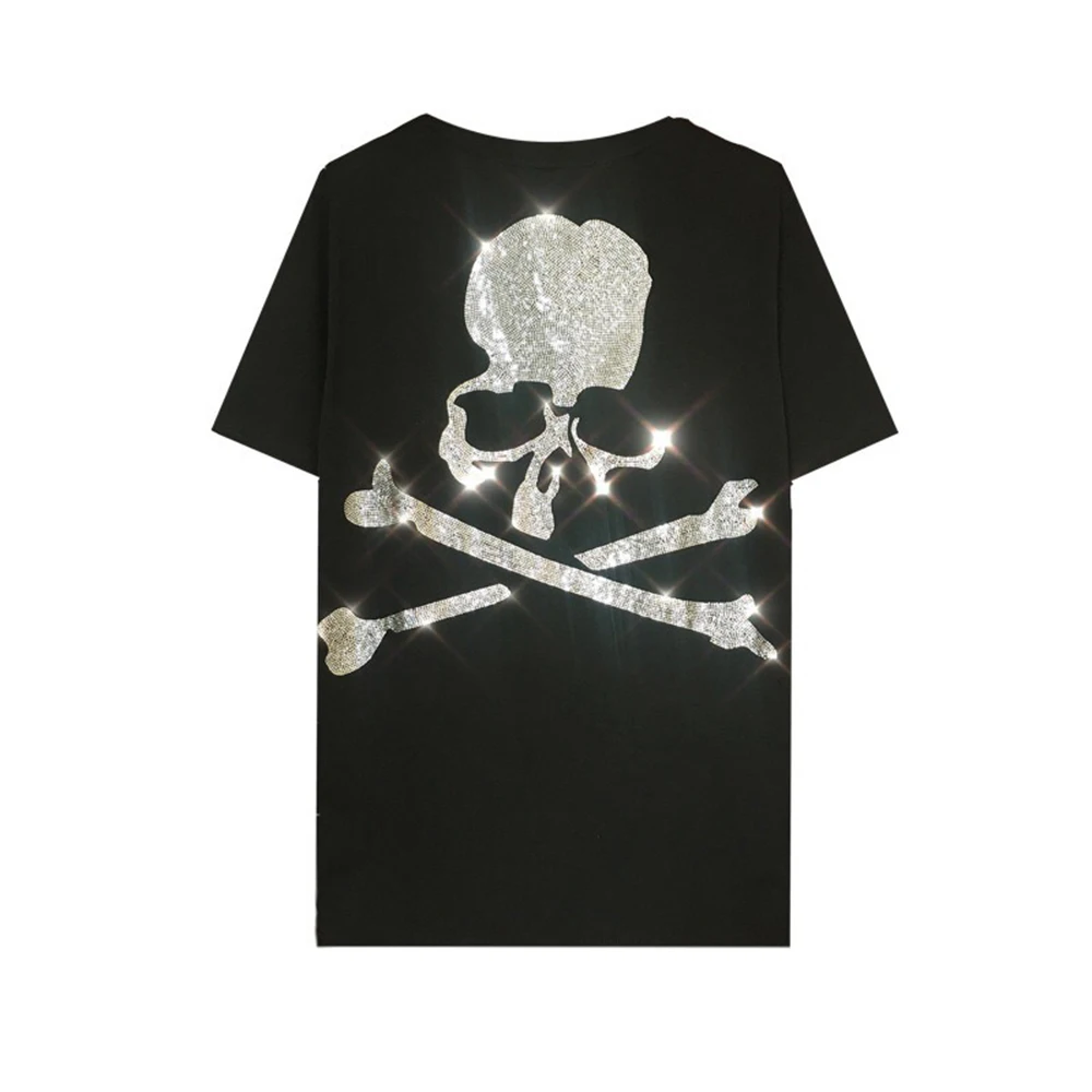 

DUYOU Mens Designer T Shirts 2019 Rhinestone Big Skull Short Sleeve Tshirts Summer Hip Hop 100% Cotton Tops Tees Streetwear