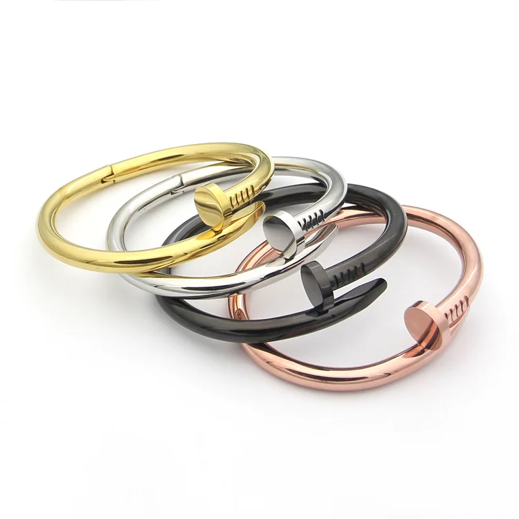 

Hot luxury Brand Jewelry For Women smooth Nail Bangle Big Nail bracelet Wedding Party Fine Jewelry silver black cuff accessories