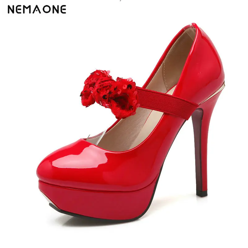 

New Arrival Fashion High Platform Soft Leather Women Pumps Shallow High Heels 12cm Shoes Round Toe Women's Elegant Wedding Shoes