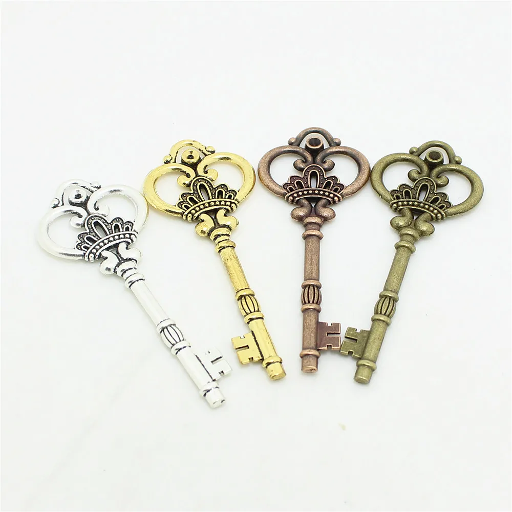 Sweet Bell 10Pcs/Lot 32*84mm Four color Antique Metal Alloy Lovely Large Crown Key Charms Vintage Jewelry Keys Charms  2B127