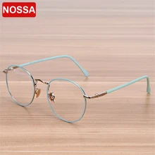 Бренд NOSSA, очки, оправа для женщин и мужчин, Ретро стиль, круглые металлические оправы для очков, студенческие оправа для очков, при близорукости, синие, белые, розовые, латунные