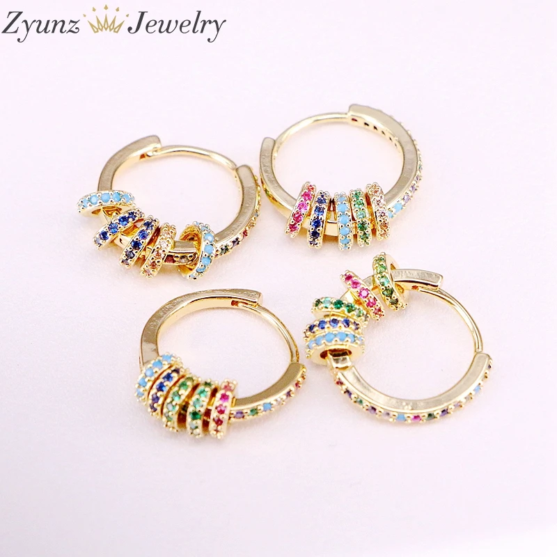 

5Pairs, Rainbow cz hoop huggie earring floating round circle charm trendy fashion women 2019 summer gold filled gorgeous jewelry