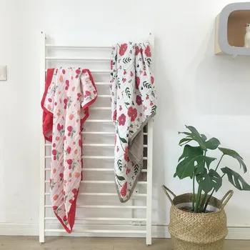 

newborn baby swaddle wrap blanket 4 layer muslin cotton super soft baby blankets floral print baby photography props blanket