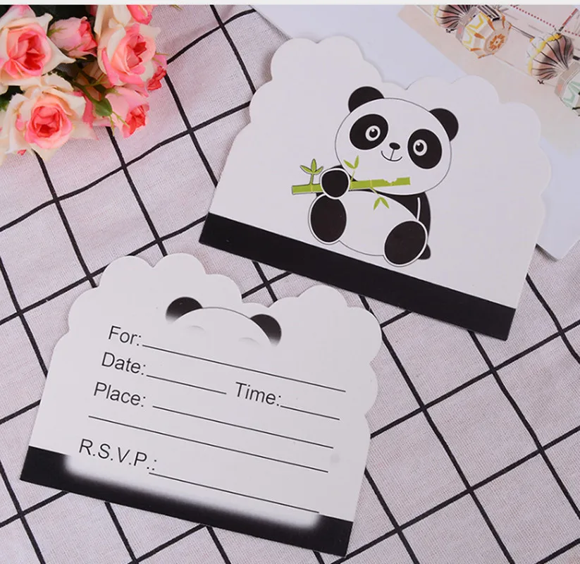  10pcs/lot Disposable Invitations Cartoon Panda Theme Birthday Party Invitation Cards Decorations Ki