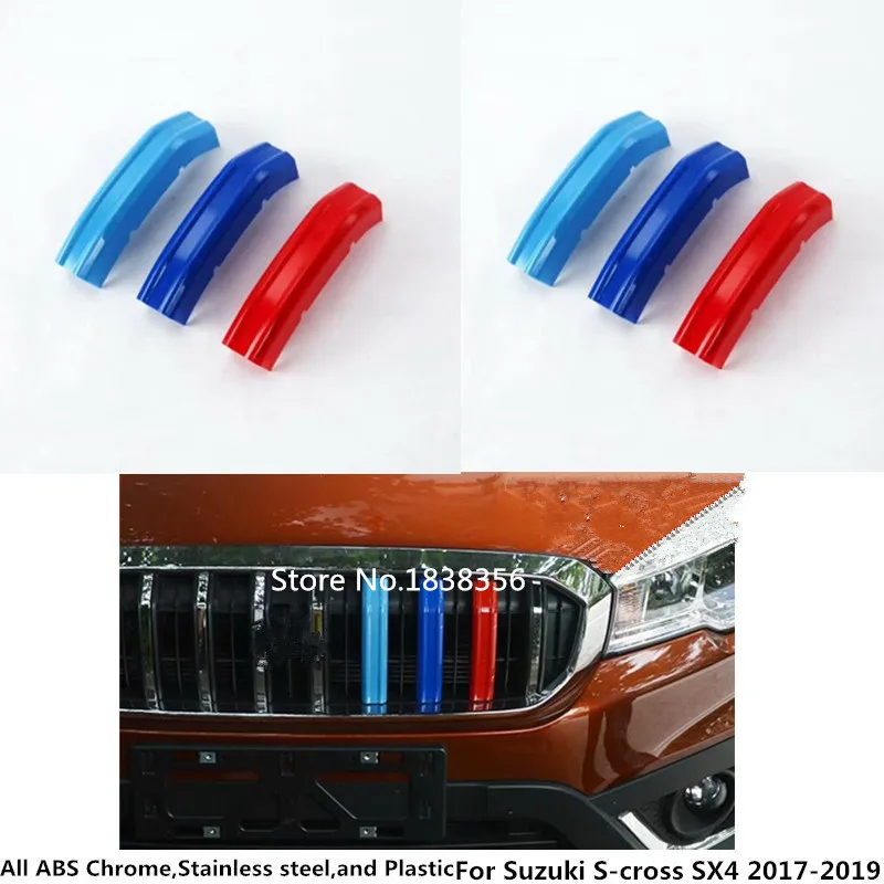 

For Suzuki S-cross scross SX4 2017 2018 2019 car ABS chrome racing Bezel trim Front Grid Grill Grille license plate frame 3pcs