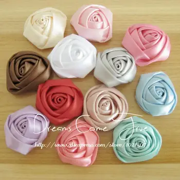

20 pcs/lot 5CM 12 Colors Fashion Newborn Artificial Mini Lovely Satin Fabric Rolled Rose Flowers For Baby Girl Hair Accessories