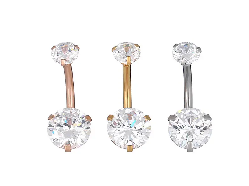 

50PCS Surgical Steel Double AAA CZ Navel Belly Ring Button Bar Internally Threaded Navel Rings Body Piercing Jewelry Shine