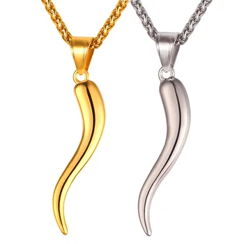 

Italian Horn Charm Necklace Stainless Steel Gold Color Rope Chain Talisman/Amulet Italian Jewelry GP2407