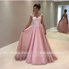 Розовое свадебное платье принцессы Robe de Mariee Свадебные платья Милая без рукавов длиной до пола кружевное платье невесты