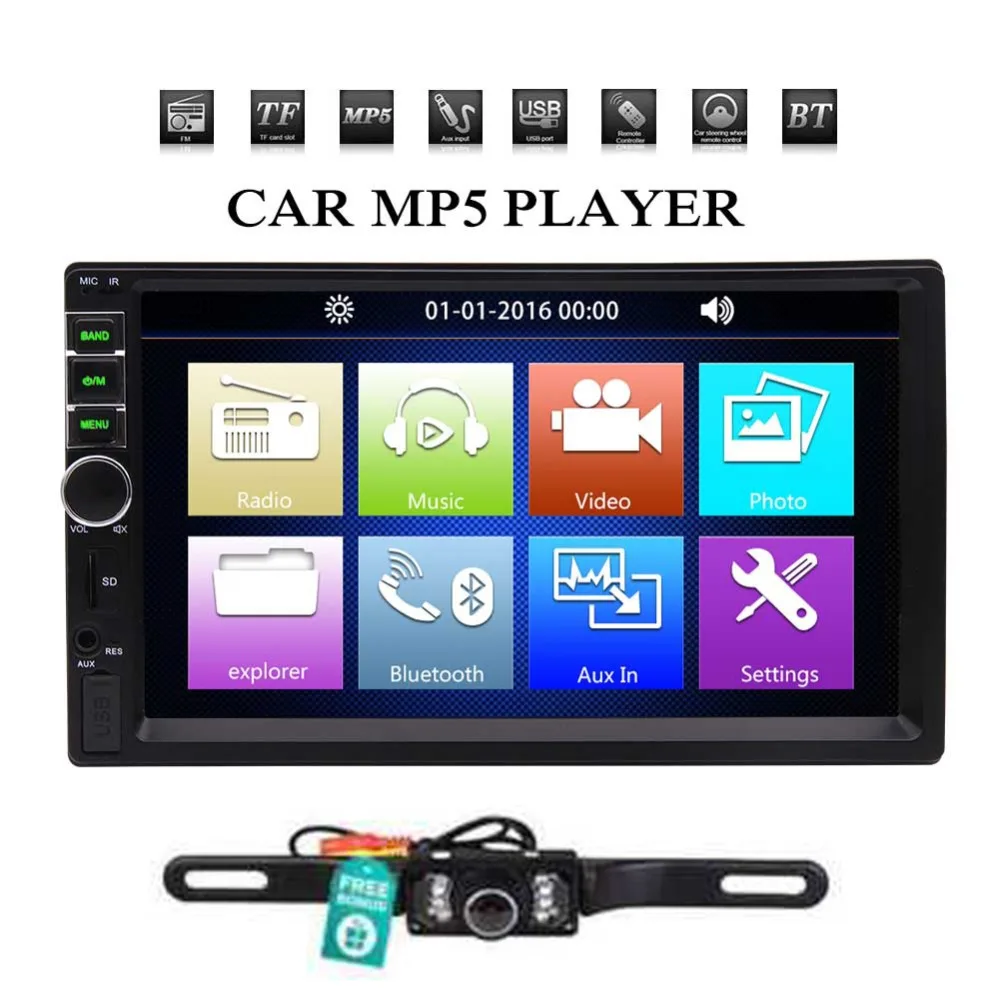 

7" Bluetooth Car Stereo Audio Double DIN In Dash Head Unit FM AM Receiver with MP3 MP5 Player Support USB/SD/Aux Input/Steering
