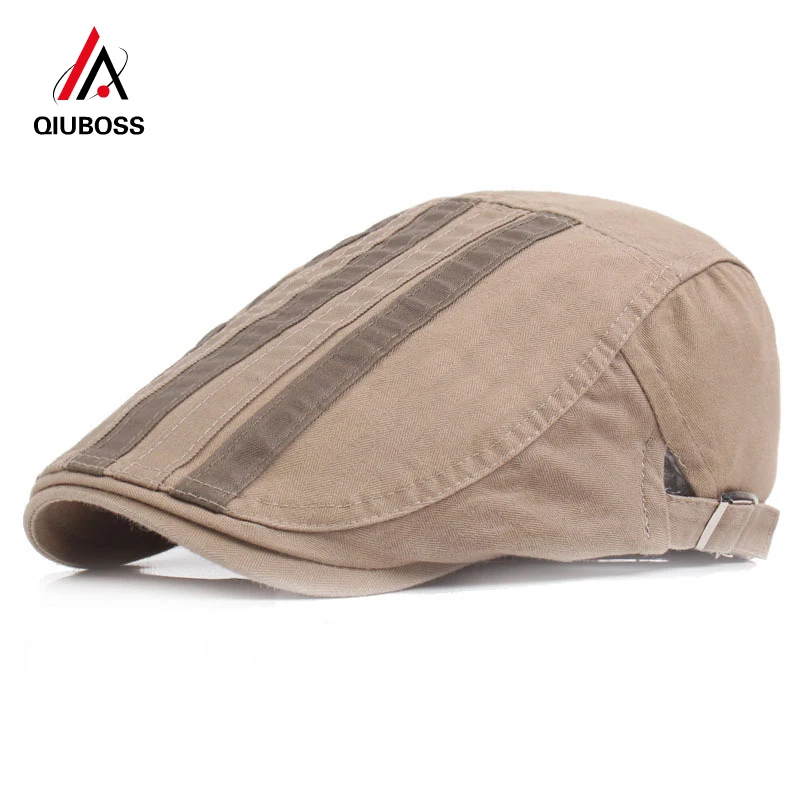 

QIUBOSS Popular Unisex Striped Cotton Peaked Beret Newsboy Ivy Cap Golf Driving Flat Cabbie Caps for Men Women QB71