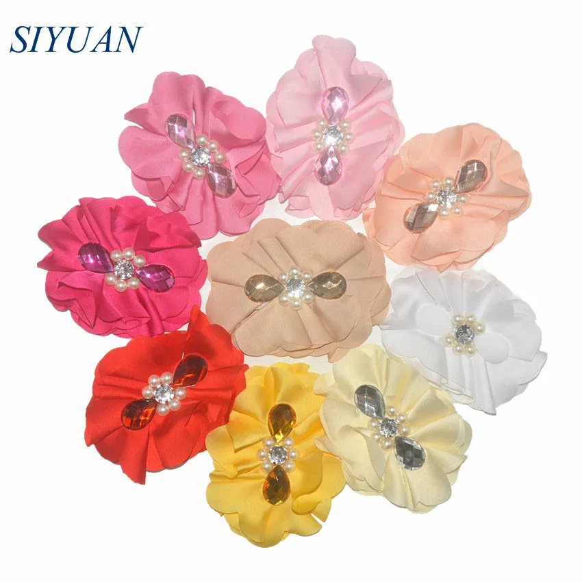 

10pcs/lot Pearl Beaded Silk Satin Flower WITH/WITHOUT Alligator Hair Clip Handmade Floral Apparel Headwear Accessories TH269