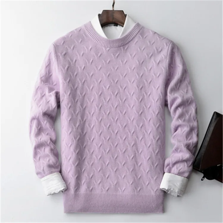  100%cashmere twisted knit men brief thick Oneck solid H-straight pullover sweater 5color S-2XL reta
