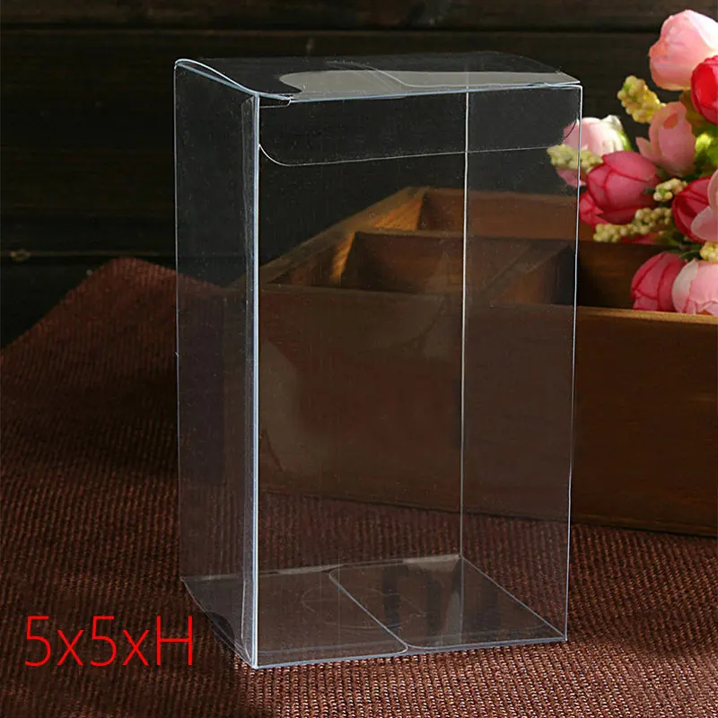 

50pcs 5x5xH Plastic Box Storage PVC Box Clear Transparent Boxes For Gift Boxes Wedding/Tool/Food/Jewelry Packaging Display DIY