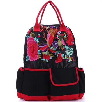 

Fashion National Embroidery Shopping red backpack!Nice Floral embroidered Women Small backrack Vintage Embossing Canvas backruck
