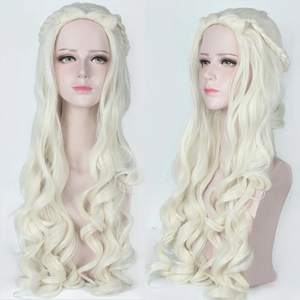 

Alice in Wonderland Beige Silver Queen Cosplay Wig Blonde Wavy 80cm Long Braid Styled Synthetic Hair Heat Resistance Fiber