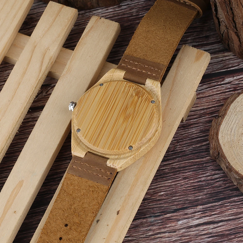 Growth Ring Dial Women Bamboo Wood Watch Brown Geunine Leather Strap Men Female Wooden Quartz Watches Handmade Wood Clock Reloj (12)