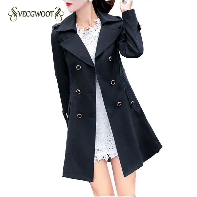 

2019 Spring Autumn New Women Windbreaker Fashion Slim Medium long Females Jacket Double Breasted Outerwear Elegant Coat WLX612